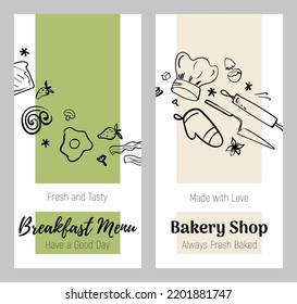 Set of banners for cafes, restaurants and bakery shops. Great for menu, banner, flyer, card, business promotion.
