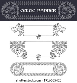 Set of banners in Celtic style.Banners with animal muzzle.