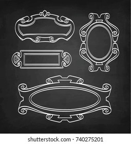 Set of banners. Chalk sketch of vintage frames on blackboard background. Hand drawn vector illustration. Retro style.