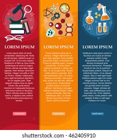 Set of banners chemistry and Physics design elements, symbols, icons. Vector illustration