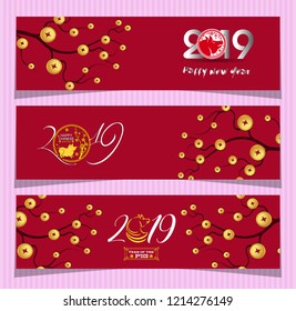 Set Banners for Chinese New Year of the pig 2019
