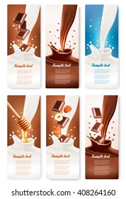 Set Of Banners With Chocolate And Milk Splashes. Vector.