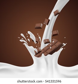 Set of banners with chocolate and milk splashes. vector illustration