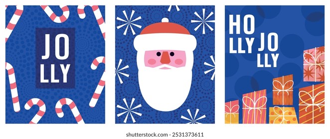 Set of banners. Christmas and New Year. Frame and shape. Elements and figures. Modern trendy minimalistic design. Hand drawn and doodle. Ornaments. Xmas. Cut out. Simple style. Santa Claus. Flat. Card