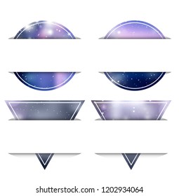Set of banners from circles and triangles with blurred background and space for text. Objects separate from the background. Vector template for your design.