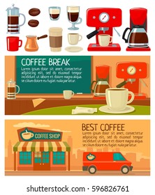 Set banners for coffee shop and cafe. Flat vector illustration.