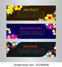 Set banners collection with abstract polygonal mosaic backgrounds. Geometric Hexagons patterns, vector illustration. Design templates for your web projects.