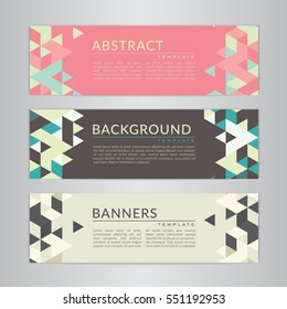 Set banners collection with abstract soft color polygonal mosaic backgrounds. Geometric triangular patterns, vector illustration. Design templates for your projects.