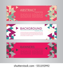 Set banners collection with abstract soft color polygonal mosaic backgrounds. Geometric triangular patterns, vector illustration. Design templates for your projects.