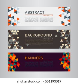 Set banners collection with abstract soft color polygonal mosaic backgrounds. Geometric triangular patterns, vector illustration. Design templates for your projects.