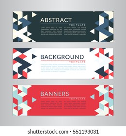 Set banners collection with abstract soft color polygonal mosaic backgrounds. Geometric triangular patterns, vector illustration. Design templates for your projects.