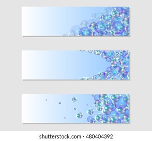 Set of banners with colored bubbles on a blue background