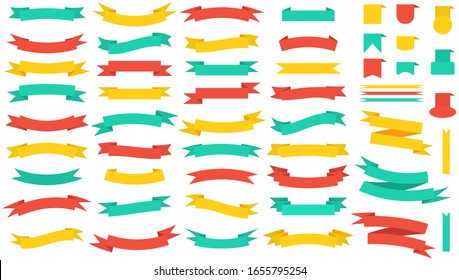 Set of banners of colored ribbons isolated on a white background. Flat design, vector illustration of trend elements