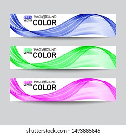 Set of banners with colored waves-blue, green, pink.