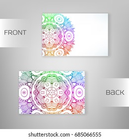 Set of banners with colorful ethnic Mandala ornament. Trendy boho, henna tattoo style. For greeting card, phone case print, web headers and banners