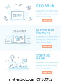 Set of Banners Concept. Seo Web Ecommerce payment Startup Peak mountain