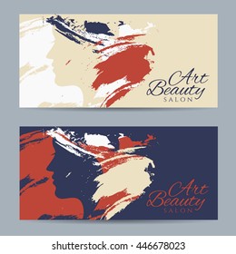 Set of banners with conceptual silhouette of a woman with hair. Template design for beauty salon. Vector illustration