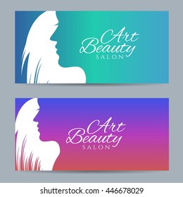 Set of banners with conceptual silhouette of a woman with hair. Template design for beauty salon. Vector illustration