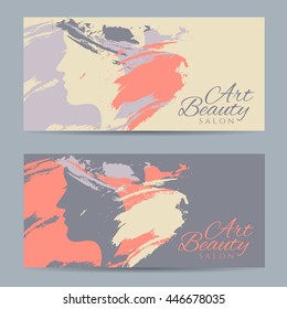 Set of banners with conceptual silhouette of a woman with hair. Template design for beauty salon. Vector illustration