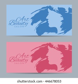 Set of banners with conceptual silhouette of a woman with hair. Template design for beauty salon. Vector illustration