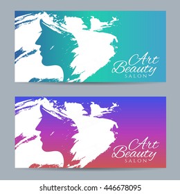 Set of banners with conceptual silhouette of a woman with hair. Template design for beauty salon. Vector illustration
