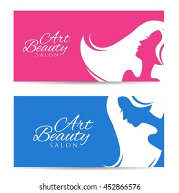 Set of banners with conceptual silhouette of a woman with hair. Template design for beauty salon. Vector illustration