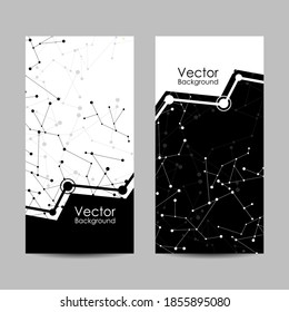 Set of banners with connected lines and dots.