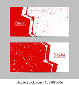 Set of banners with connected lines and dots.