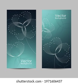 Set of banners with connected lines and dots in a shape of flowers