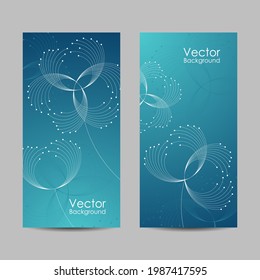 Set of banners with connected lines and dots in a shape of flowers