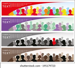 Set of banners with crowd and place for a text. 