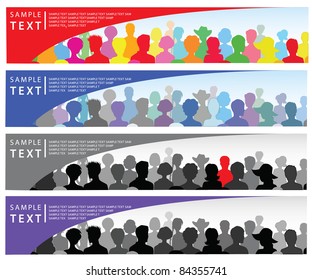 Set of banners with crowd and place for a text.