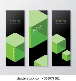 a set of banners with cube background