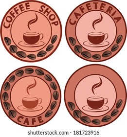 set of banners with cup and coffee beans