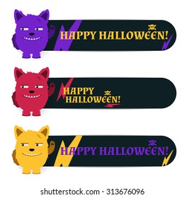 Set of banners with cute monsters for Halloween. Vector illustration.