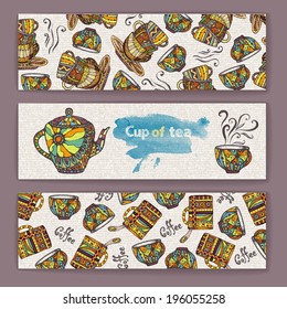 Set of banners with decorative cup of coffee