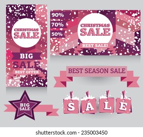 set of banners and decorative elements for christmas sales, vector illustrative templates