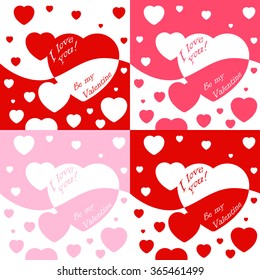 Set of banners for design poster or invite Valentine's Day with big heart and title. Vector illustration.