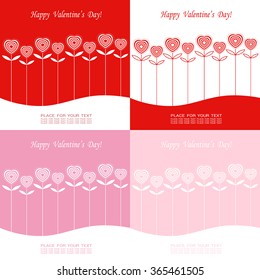 Set of banners for design posters or invitations on Valentine's Day with cutest  hearts symbol as flowers and title. Vector illustration.