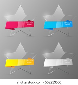 Set of banners. Design template. Glass stars. Vector illustration.