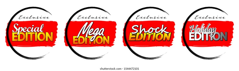 Set banners design template, promo tags, grunge brush, vector illustration