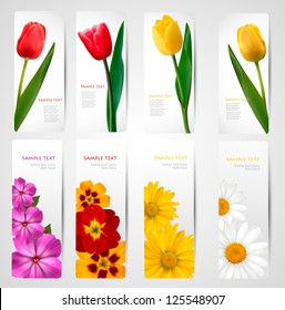 Set of banners with different colorful flower. Vector illustration.