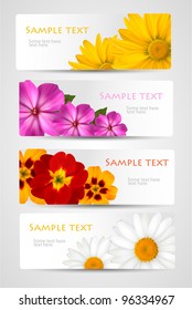 Set of banners with different colorful flower. Vector illustration.