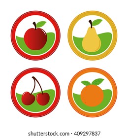 Set of banners with different fruits on a white background