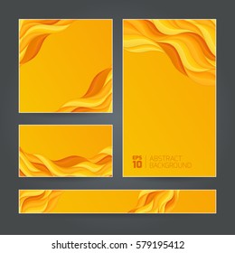 Set banners different size with bright orange volumetric waves. Space for your message.