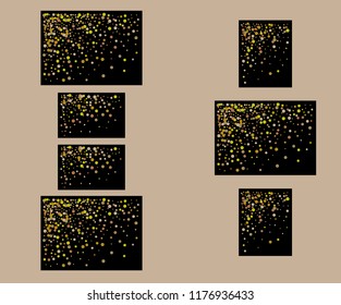 Set of banners of different size with gold glitter on black background