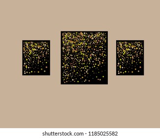 Set of banners of different size with gold glitter on black background