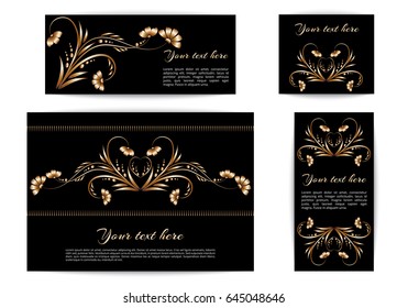 A set of banners of different sizes with a floral ornament of gold foil