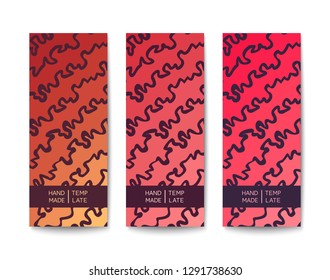 Set of banners with a doodle pattern design. Colored template in red subduet tones. Flat Vector design