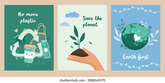 Set von Bannern für den Earth Day. Internationaler Earth Day der Mutter. Umweltprobleme und Umweltschutz. Sorge um die Natur. Flaches Vektordesign für Kampagne, Poster, Web, Mobile.